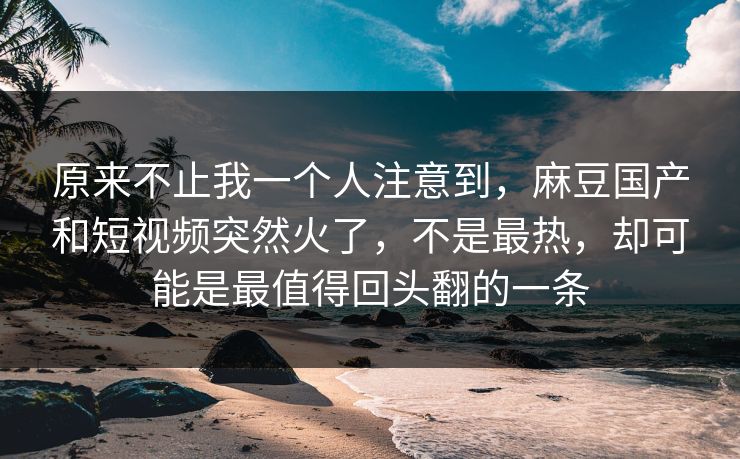 原来不止我一个人注意到,麻豆国产和短视频突然火了,不是最热,却可能是最值得回头翻的一条 原来不止我一个人注意到,麻豆国产和短视频突然火了,不是最热,却可能是最值得回头翻的一条