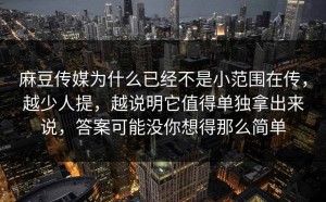 麻豆传媒为什么已经不是小范围在传，越少人提，越说明它值得单独拿出来说，答案可能没你想得那么简单